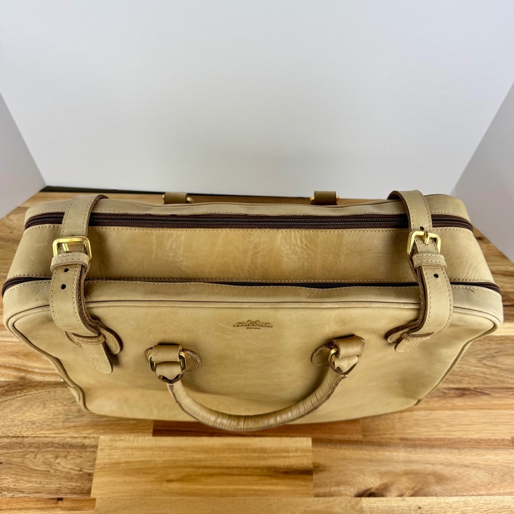 Tramontano Napoli Italian Leather Structured Satchel Handbag Beige Gold Hardware - Picture 5 of 12